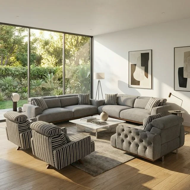 Modern oturma grubu koltuk döşeme yenileme çalışması